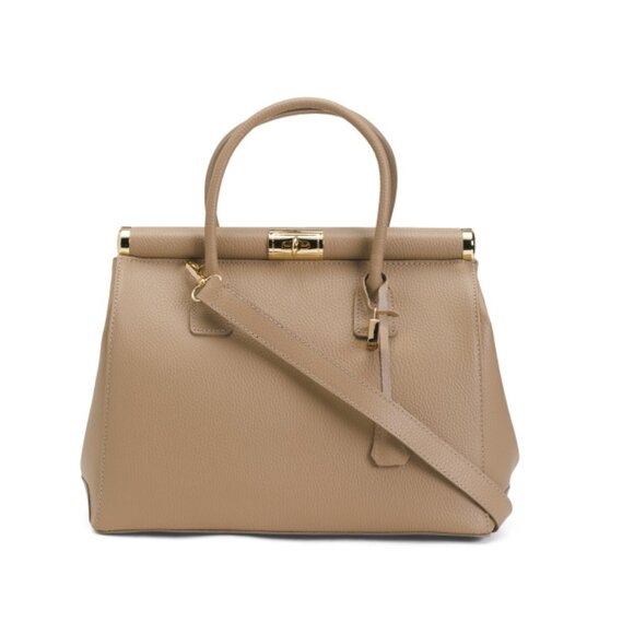 VIOLA CASTELLANI CAPPUCCINO Made In Italy Leather Framed Top Edge Satchel